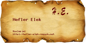 Hefler Elek névjegykártya